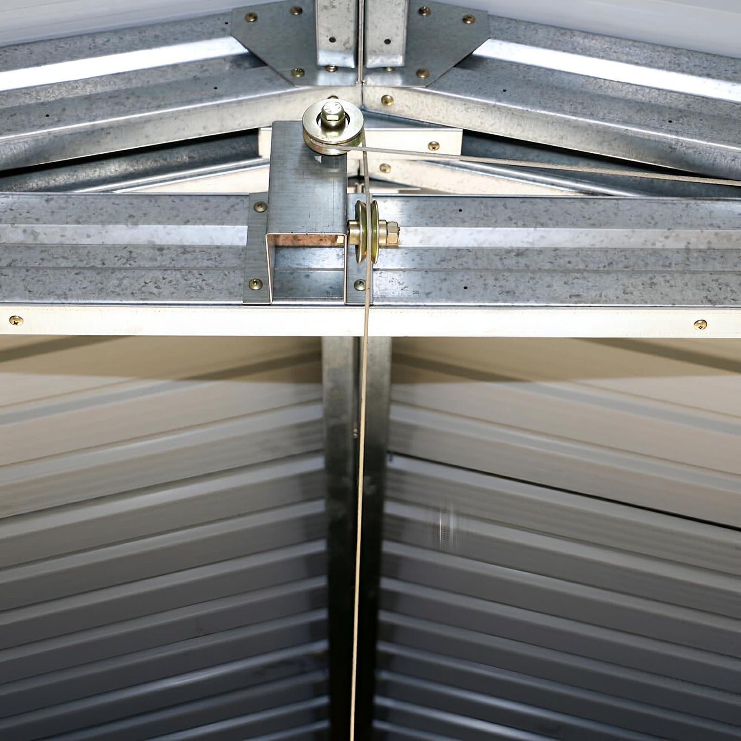 Close-up of Duramax Imperial Metal Garage steel roof support structure emphasizing durability and strength.