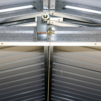 Close-up of Duramax Imperial Metal Garage steel roof support structure emphasizing durability and strength.