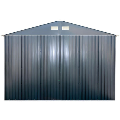 Duramax Imperial Metal Garage Dark Gray 12x20 front view, steel construction for durability and snow support up to 20 lbs per sq ft.