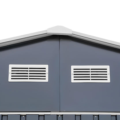 Dark gray Duramax Imperial Metal Garage showing upper vents and sturdy steel construction.