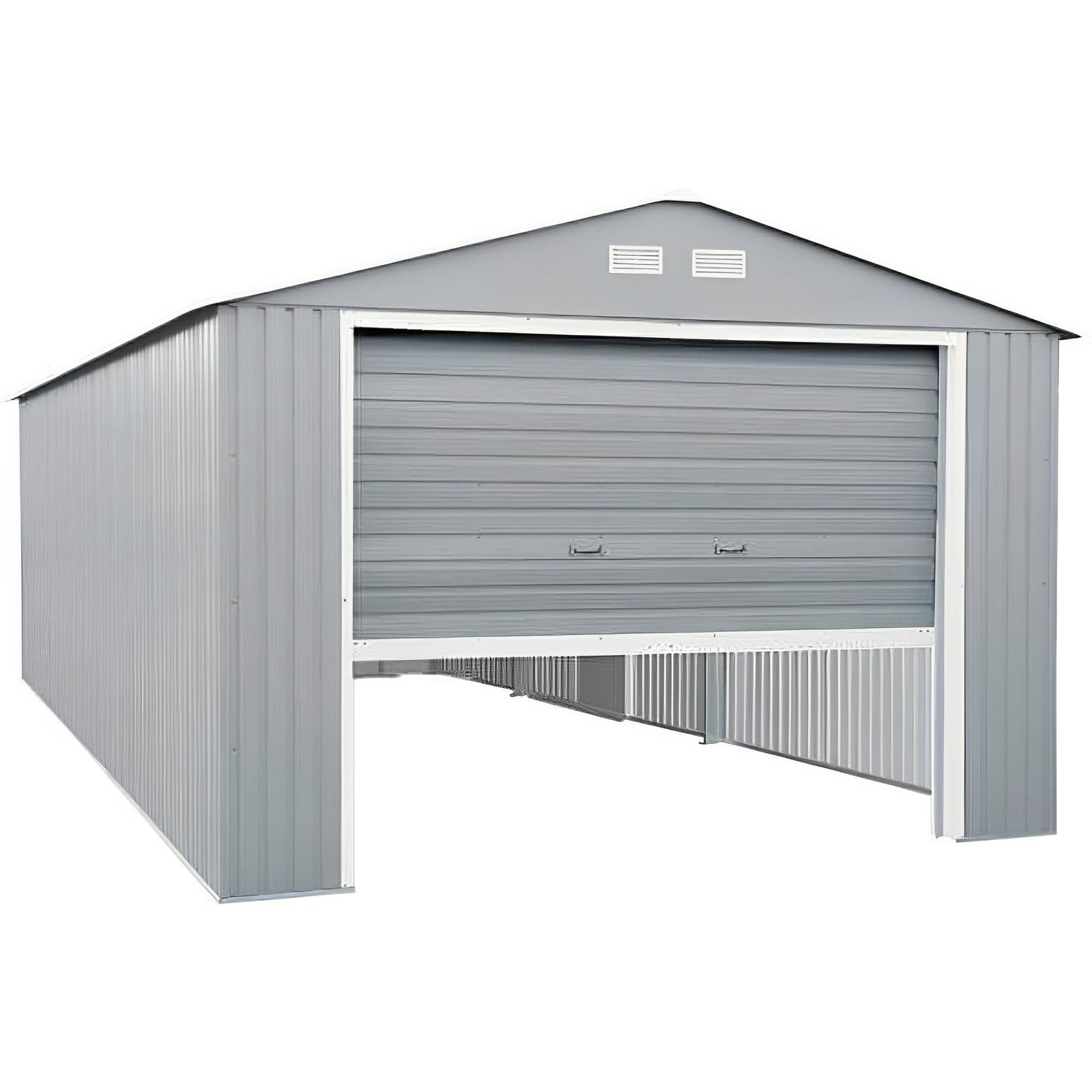 Duramax 12x20 Imperial Metal Garage in light gray, showcasing robust design and steel construction for reliable protection and durability.
