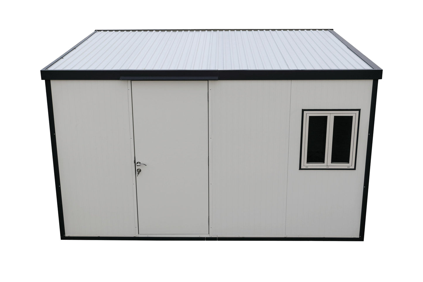 Duramax 13x10 Flat Roof Insulated Building 30832 in white, ideal for versatile storage in all weather conditions.
