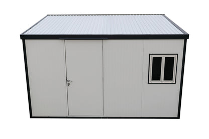 Duramax 13x10 Flat Roof Insulated Building 30832 in white, ideal for versatile storage in all weather conditions.