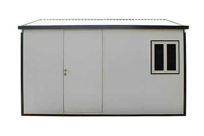 Duramax 13x10 insulated gable roof building with galvanized steel walls for all-weather use.