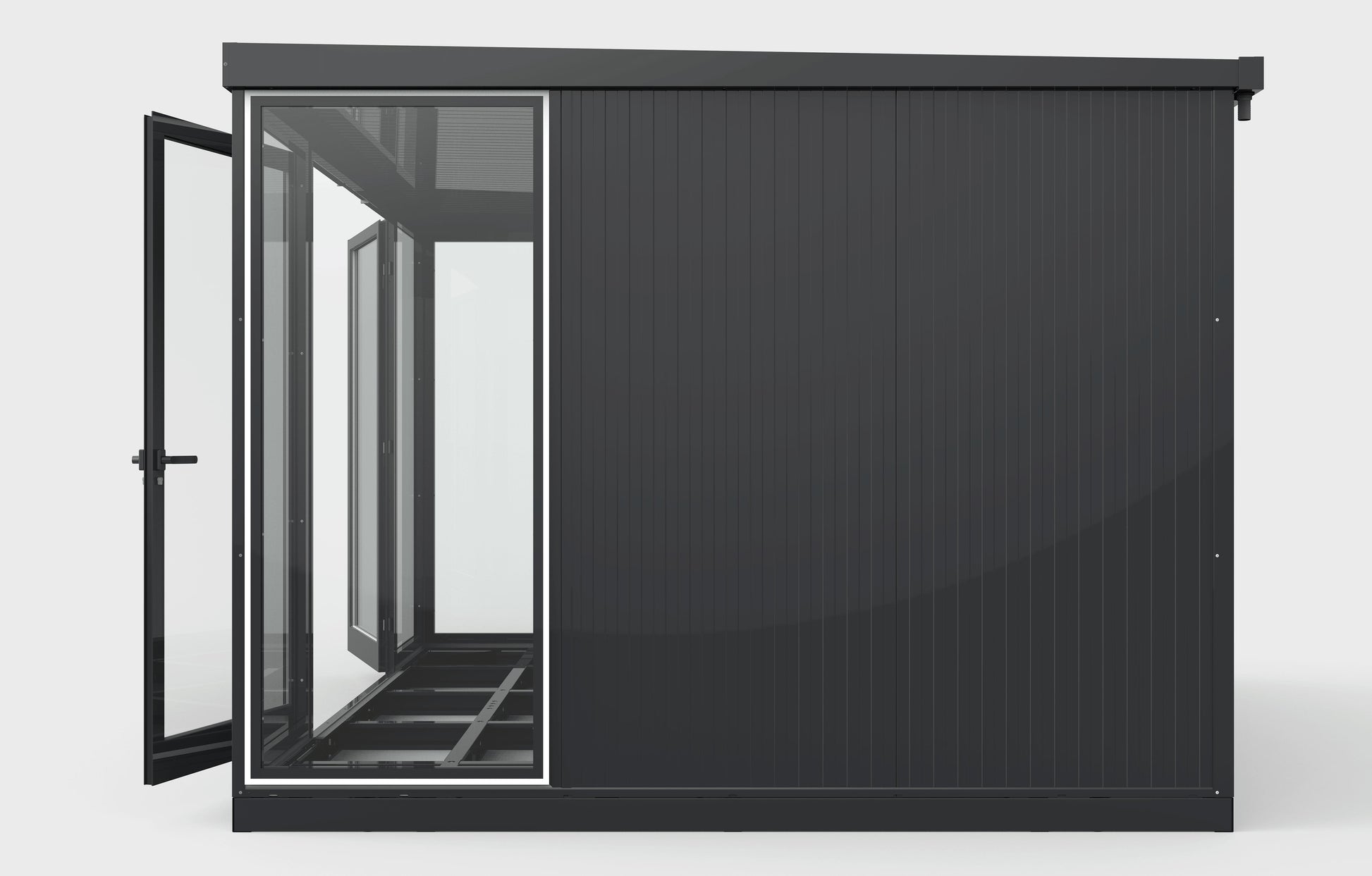 Duramax 13x10 Glass Garden Room 32003 for versatile backyard use including garden shed, office, ADU, with sturdy steel and PU foam walls.
