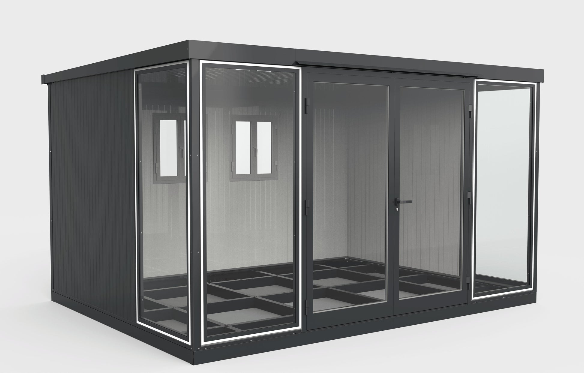 Duramax 13x10 Glass Garden Room - versatile outdoor structure for shed, office, or ADU with sturdy steel walls and modern design.