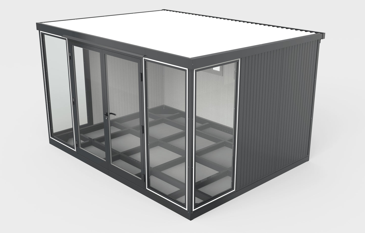 Duramax 13x10 glass garden room 32003, stylish outdoor structure for garden shed, office, or playroom uses.