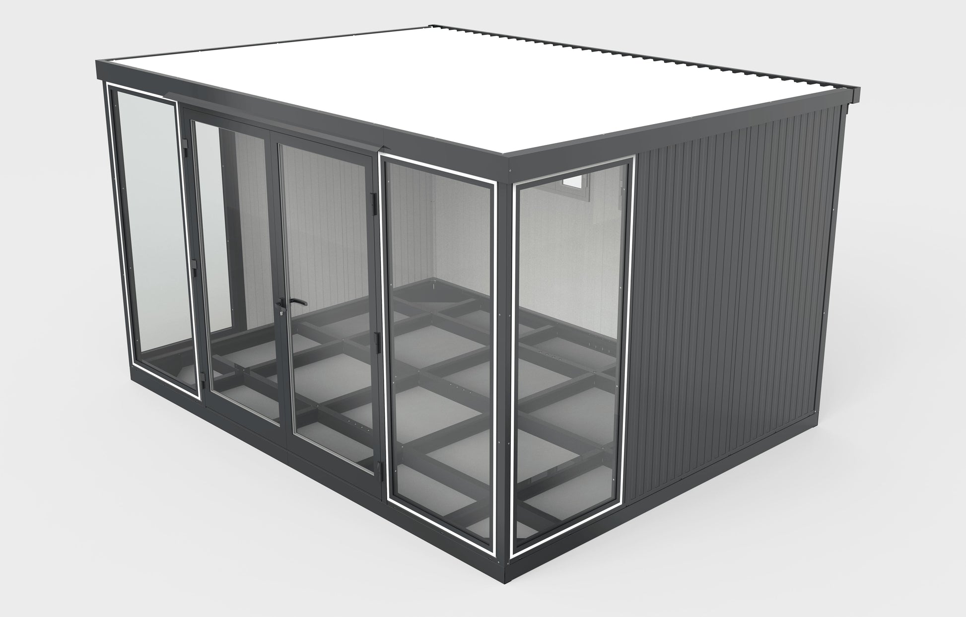 Duramax 13x10 glass garden room 32003, stylish outdoor structure for garden shed, office, or playroom uses.