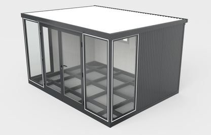 Duramax 13x10 glass garden room 32003, stylish outdoor structure for garden shed, office, or playroom uses.