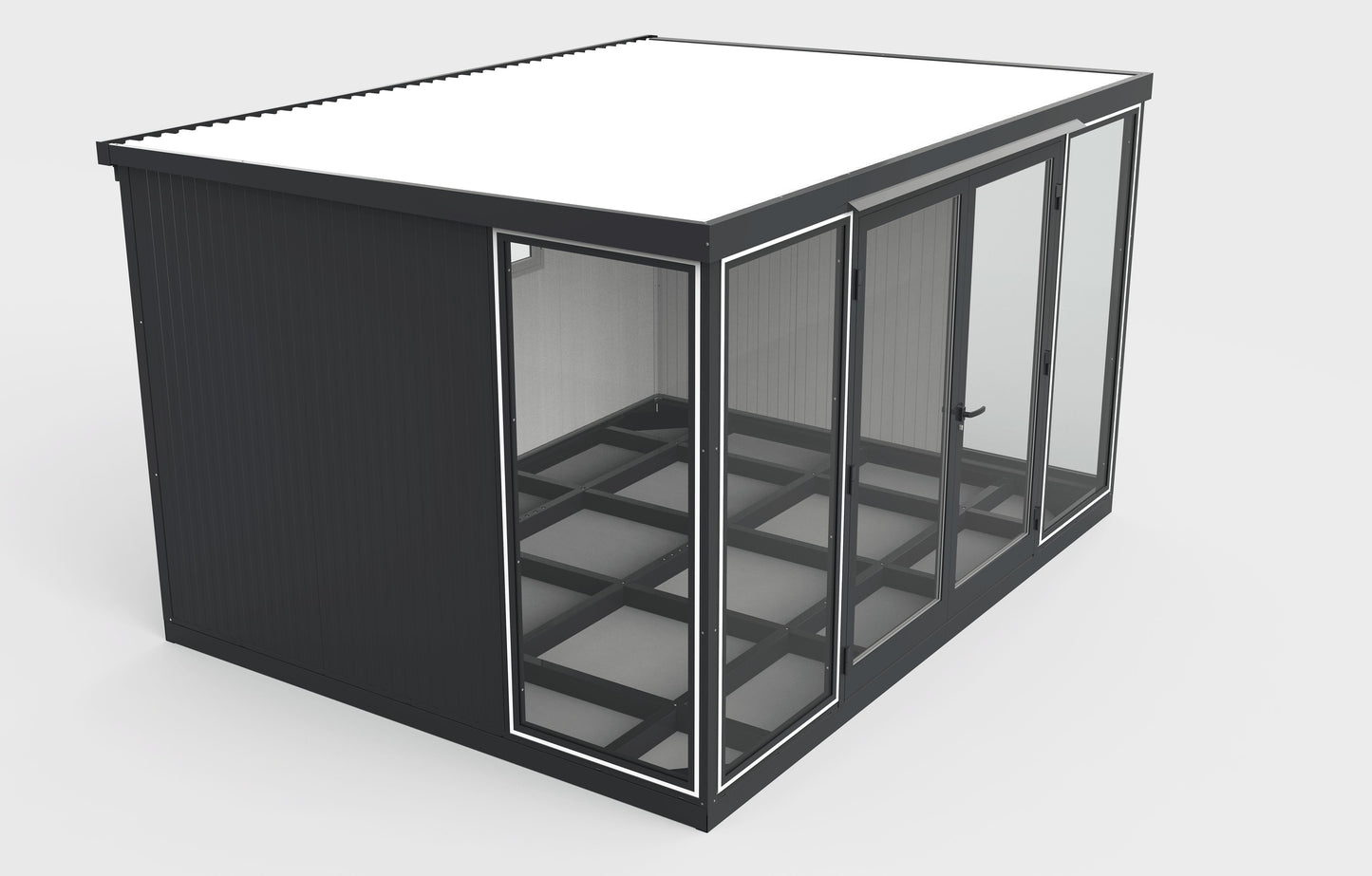 Duramax 13x10 Glass Garden Room, versatile outdoor structure for garden shed, office, or ADU. Sturdy steel walls with PU foam.