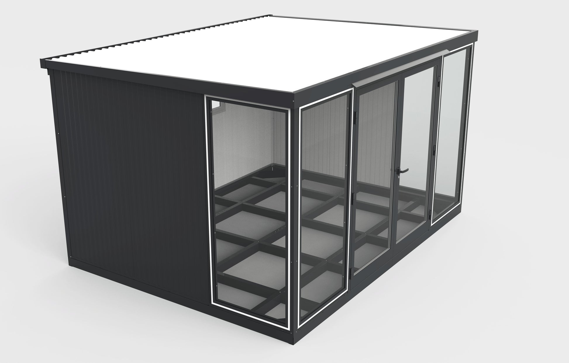 Duramax 13x10 Glass Garden Room, versatile outdoor structure for garden shed, office, or ADU. Sturdy steel walls with PU foam.