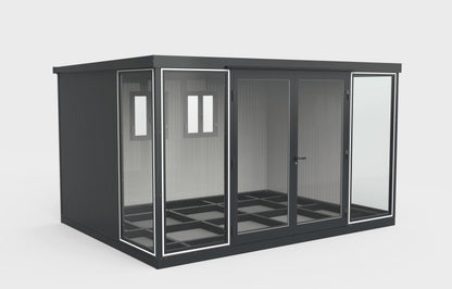 Duramax 13x10 Glass Garden Room 32003 showcasing stylish design and versatile functionality for backyard use.