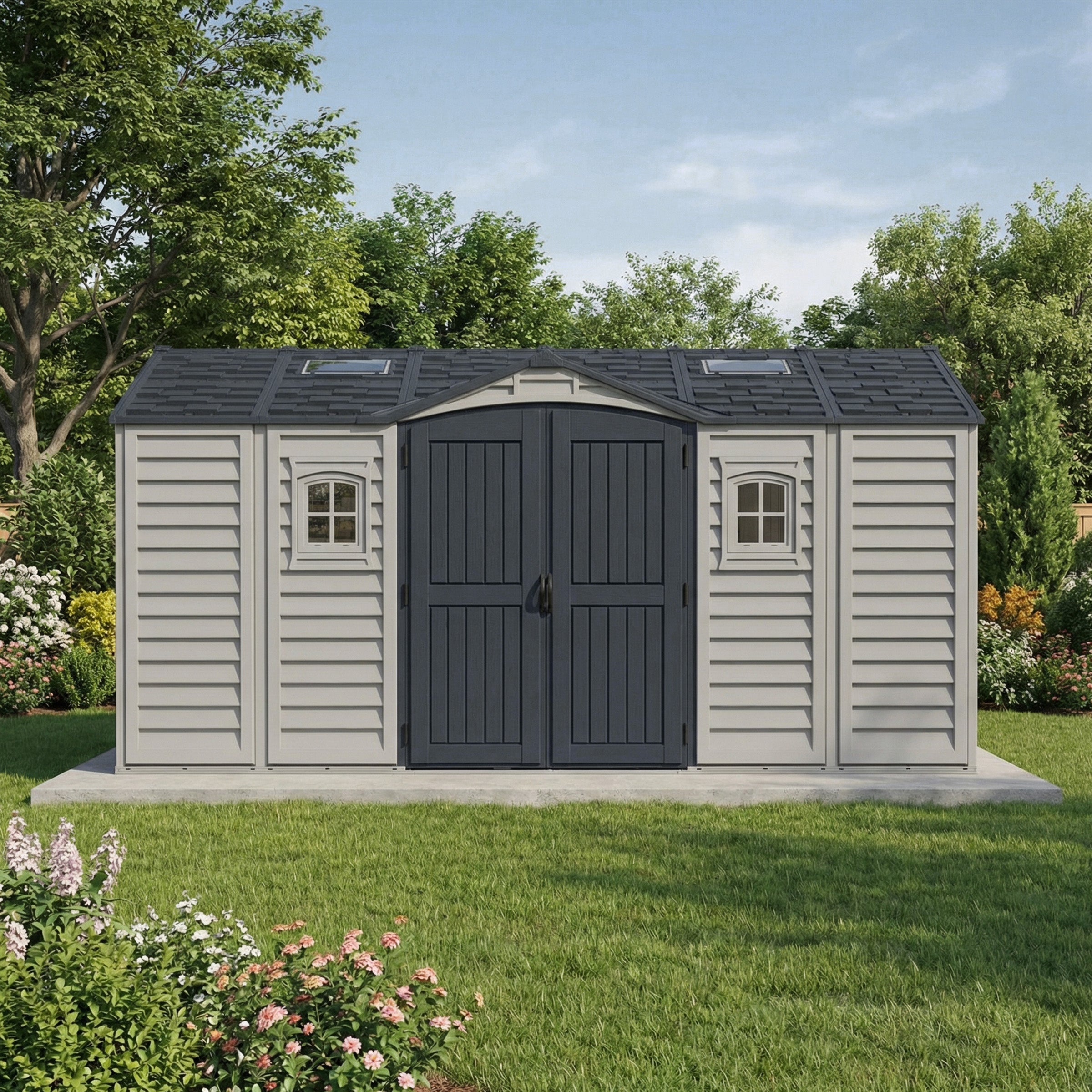 Duramax 15x8 Apex Pro Vinyl Shed with Foundation Kit
