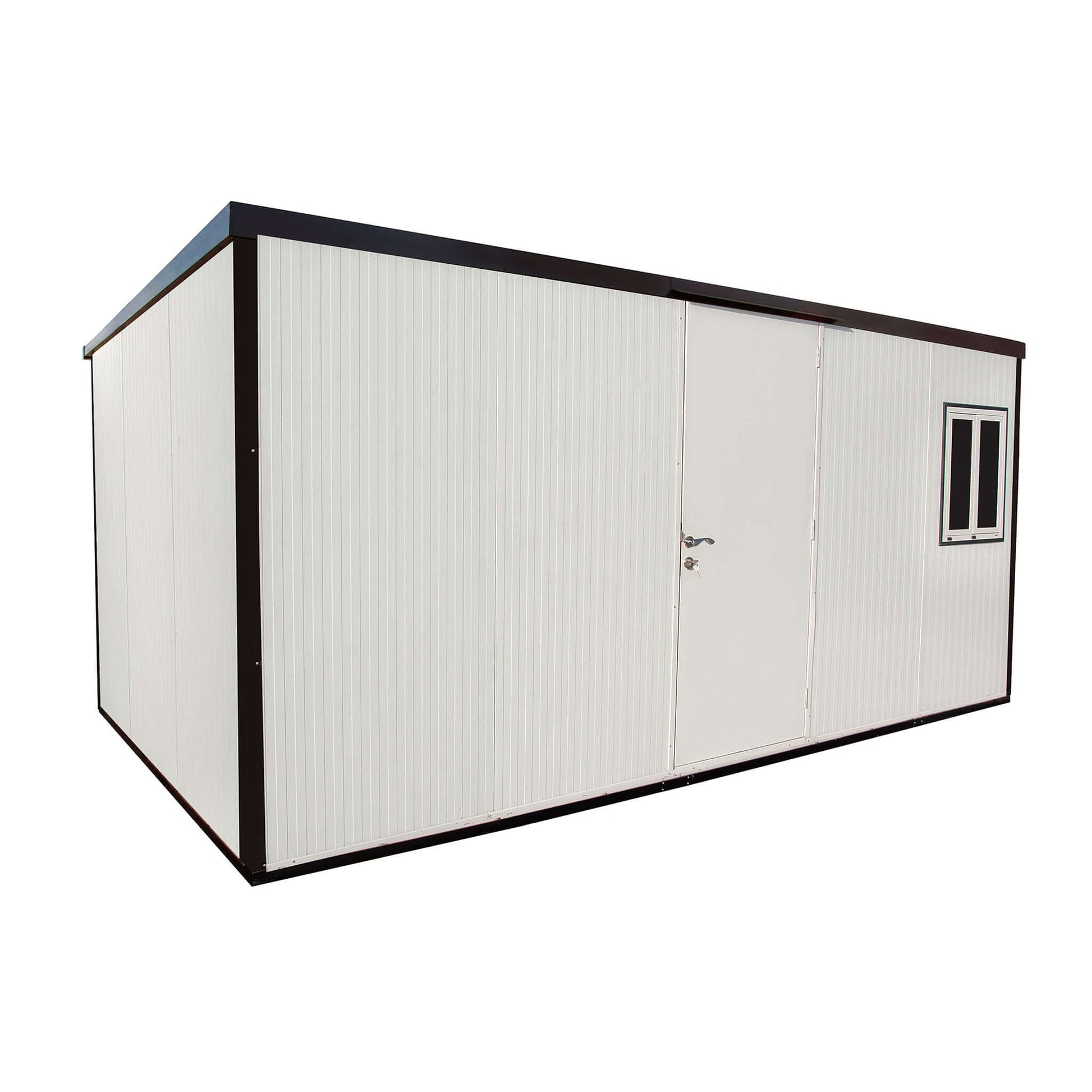 Duramax 16x10 insulated building with flat roof, galvanized steel, and eco-friendly insulation for versatile use.