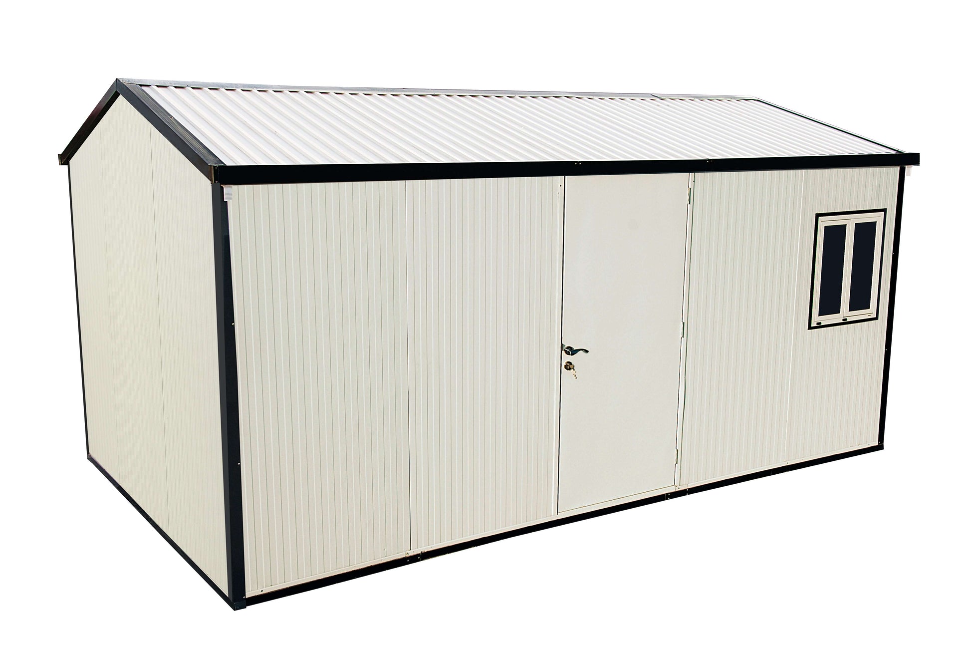 Duramax 16x10 Gable Roof Insulated Building, ideal for spaces like offices or workshops, quick installation, prefabricated design.