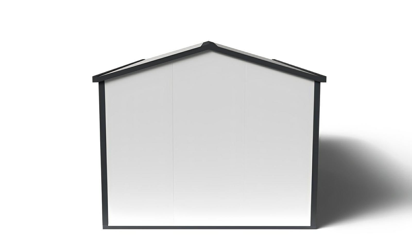 Front view of a Duramax 19x10 insulated building with gable roof, suitable for use as an office, workshop, or hobby room.