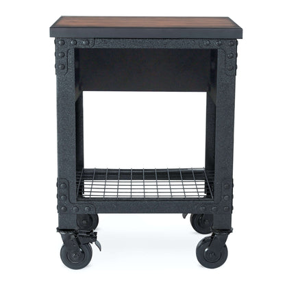 Duramax 27.6 x 20 inch industrial-style rolling workbench with a 1-drawer and lower shelf, ideal for garage or home use.