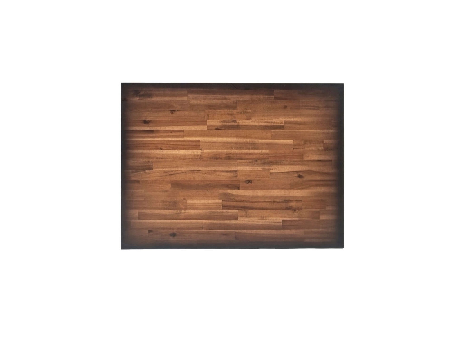 Wooden tabletop surface with a smooth finish, featuring dark and light wood grain patterns ideal for kitchens or workspaces.