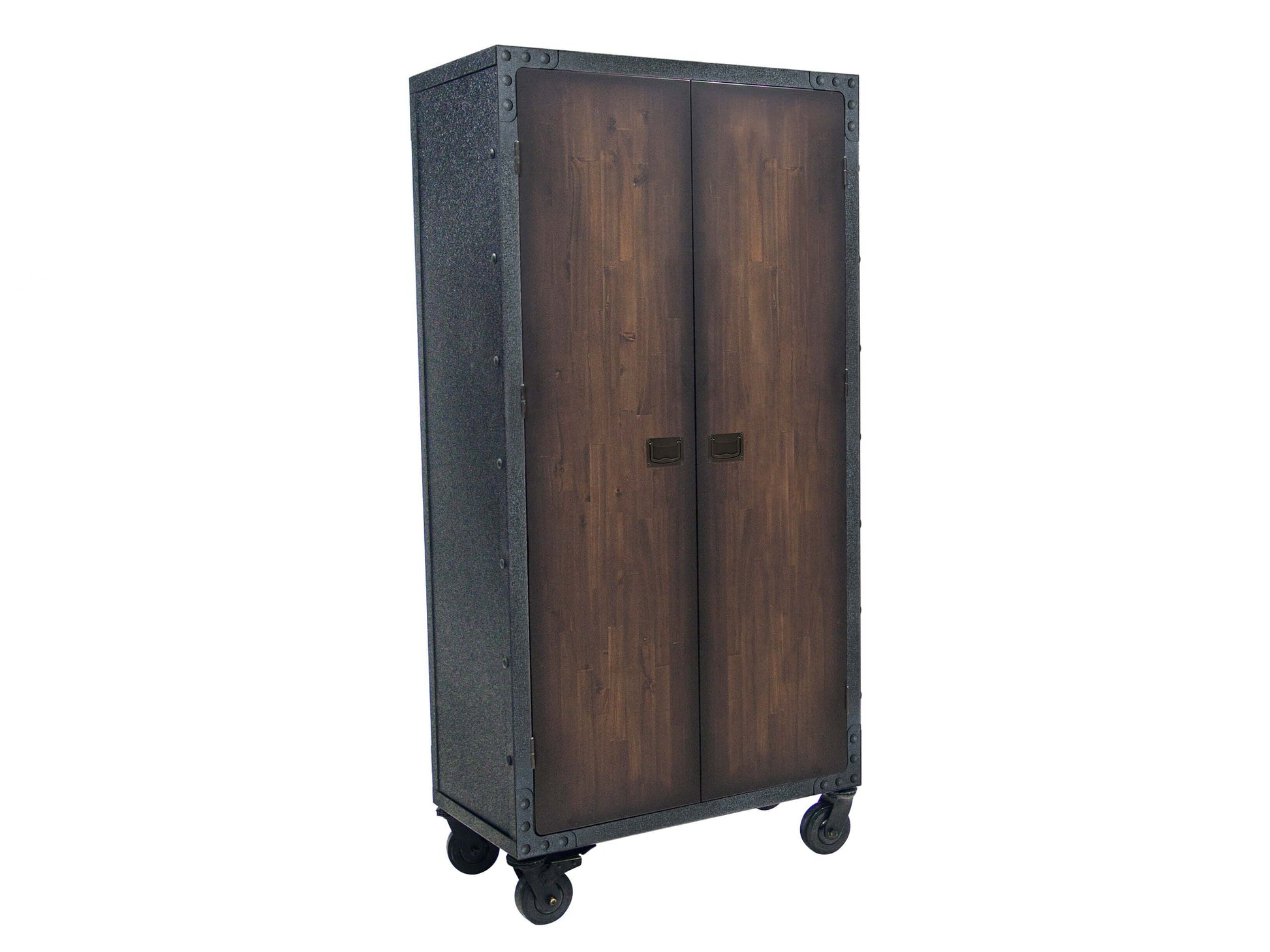 Duramax 36x72 inch industrial cabinet with wheels, featuring metal and wood design with three shelves for versatile home or garage storage.