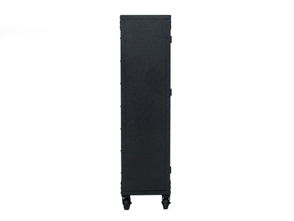 Duramax 36x72 industrial cabinet with wheels, black side view, ideal for home or garage storage, durable metal and wood design.
