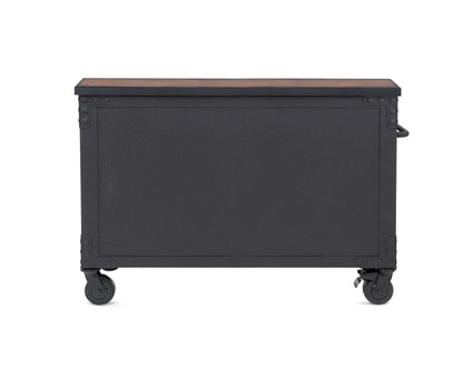 Duramax 48-inch 5-drawer rolling tool chest with wood top, ideal for garage or kitchen storage, shown from the rear view.