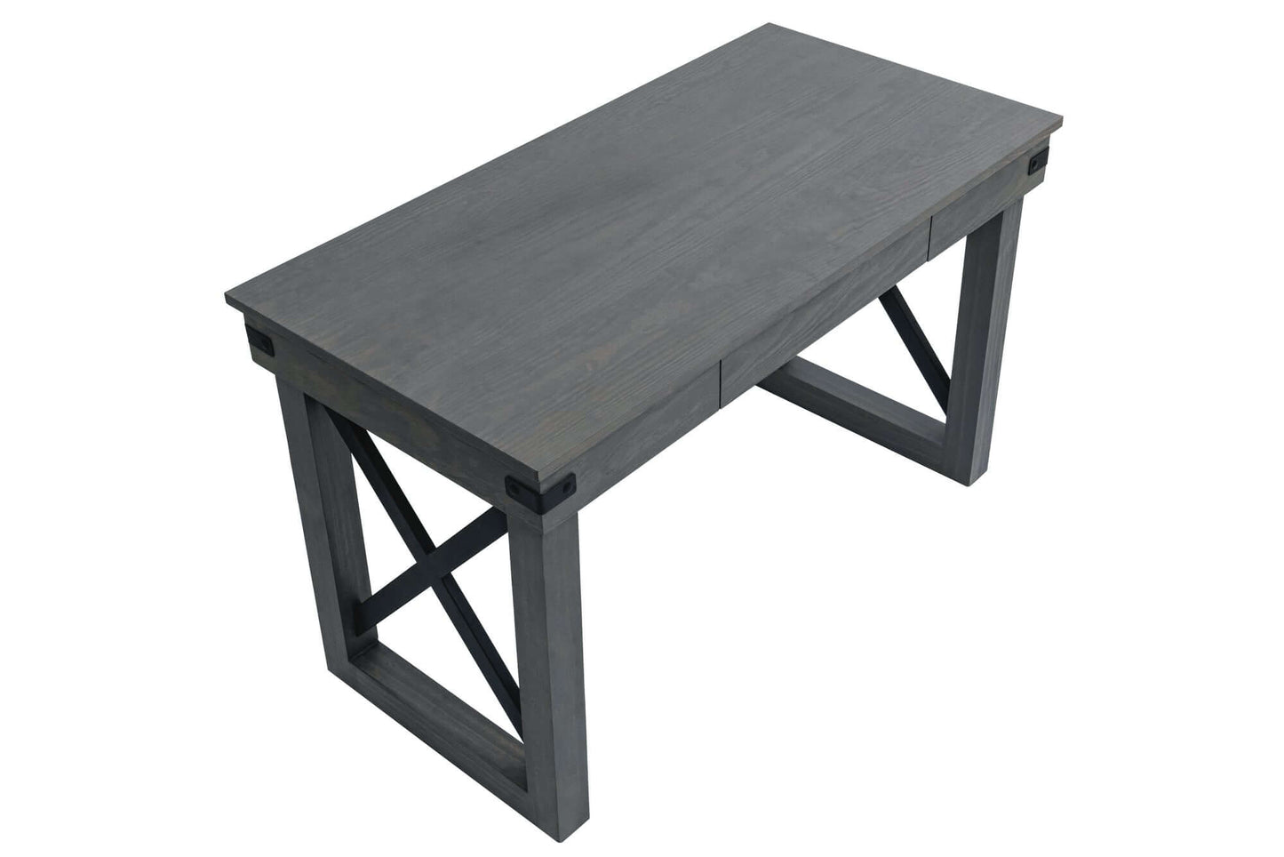 Duramax Felix 48-inch wood desk with drawer, featuring solid wood legs and black aluminum crossbar. Ideal for home office or study space.