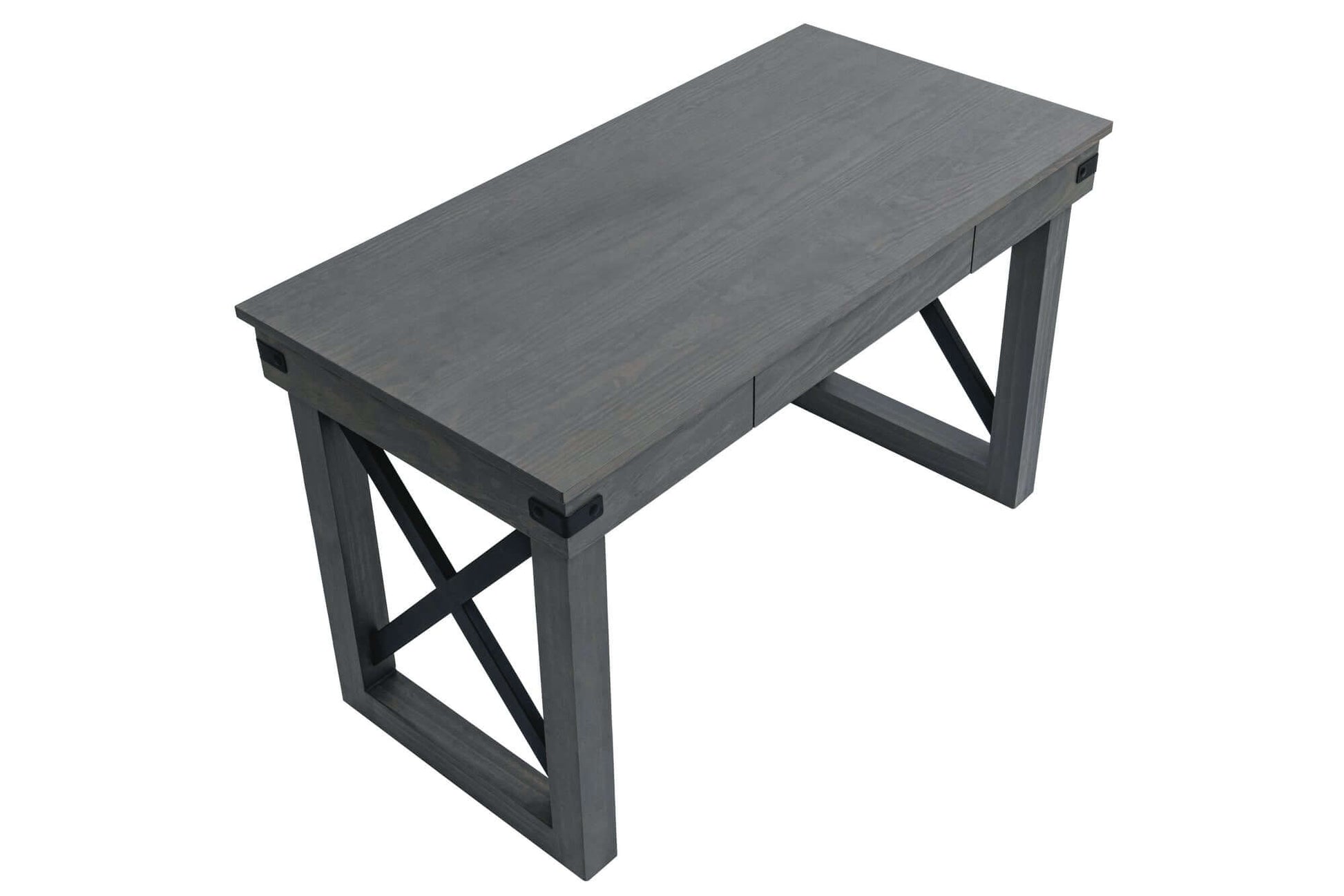 Duramax Felix 48-inch wood desk with drawer, featuring solid wood legs and black aluminum crossbar. Ideal for home office or study space.