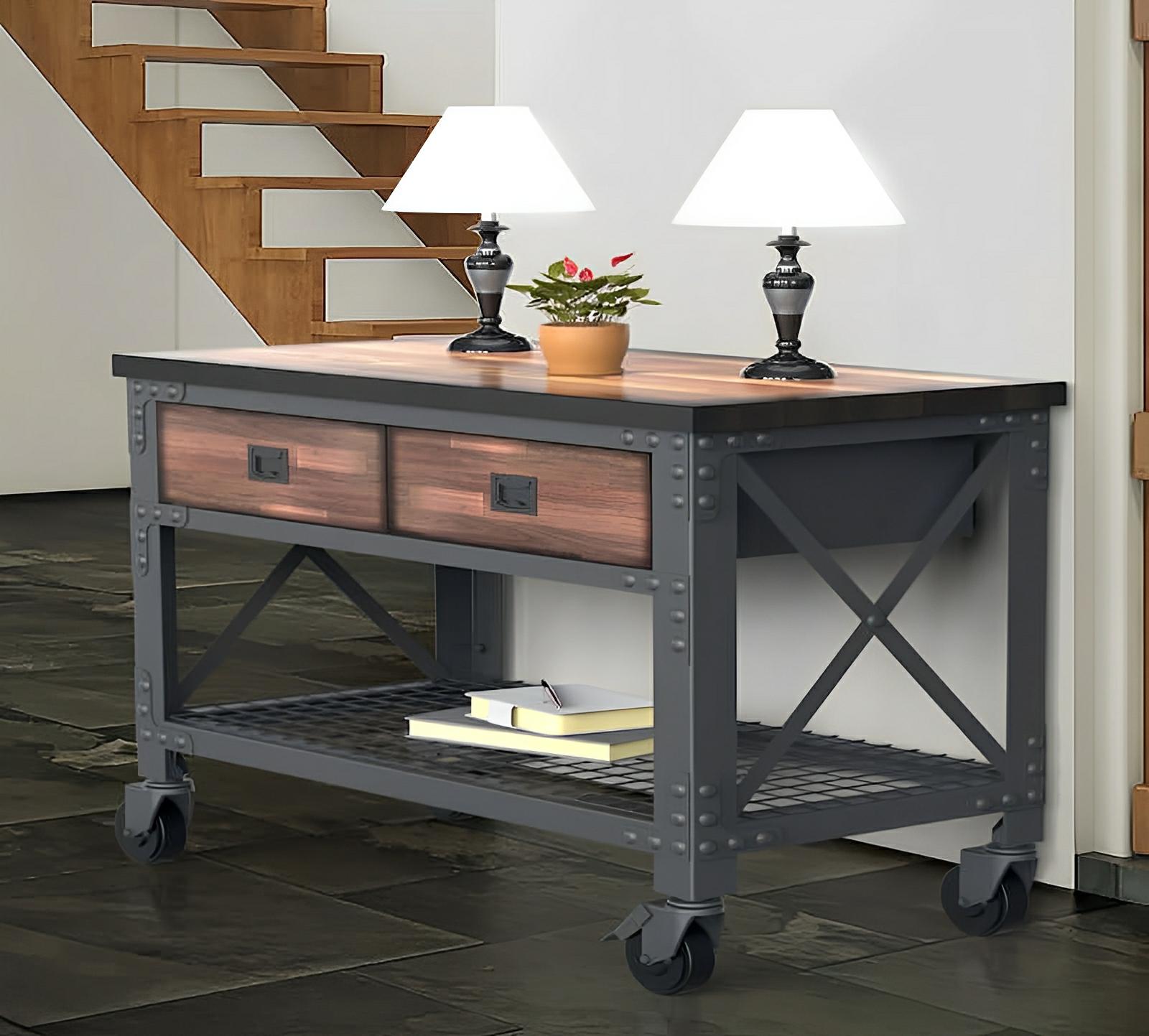 Duramax 48x24" rolling industrial workbench with 2 drawers, featuring smooth-glide wheels and ample storage, ideal for home or garage use.