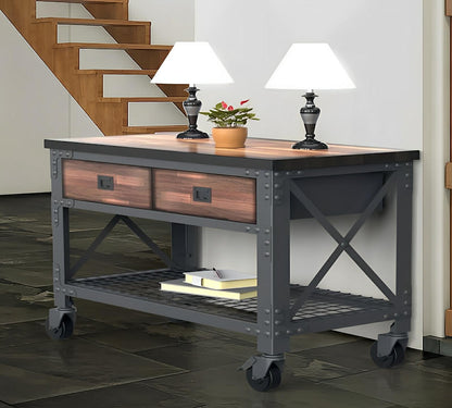 Duramax 48x24" rolling industrial workbench with 2 drawers, featuring smooth-glide wheels and ample storage, ideal for home or garage use.
