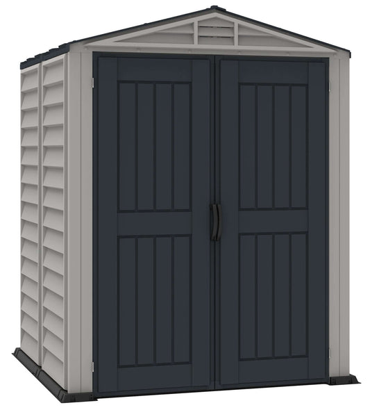 Duramax 5x5 YardMate PLUS Vinyl Shed with Doors Closed, Ideal for Backyard Storage