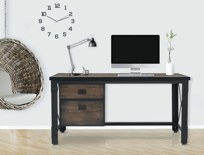 Duramax Jackson desk with metal frame, acacia wood top, and two drawers, ideal for office, study, or gaming setup.