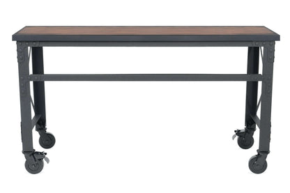 Duramax 62x24 industrial worktable with caster wheels, wooden top, and metal frame for durability and mobility.
