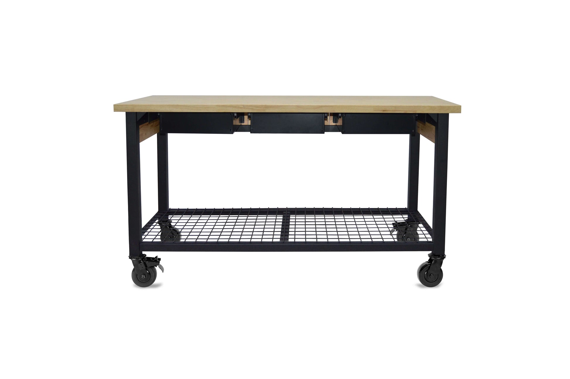 Duramax Rove 3-Drawer Mobile Workbench, 62x24 in, modern industrial design for home or workshop, featuring wood grains and mobility.