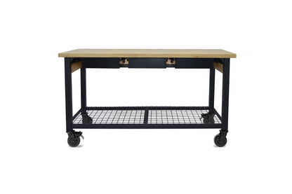 Duramax Rove 3-Drawer Mobile Workbench, 62x24 in, modern industrial design for home or workshop, featuring wood grains and mobility.