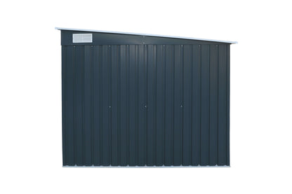 Duramax 6x6 Bike Shed 73051 made from galvanized steel with large doors and a secure locking system, perfect for bike storage.