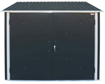 Duramax 6x6 bike shed with double doors and weatherproof galvanized steel, ideal for secure bike storage. Keywords: Duramax sheds.