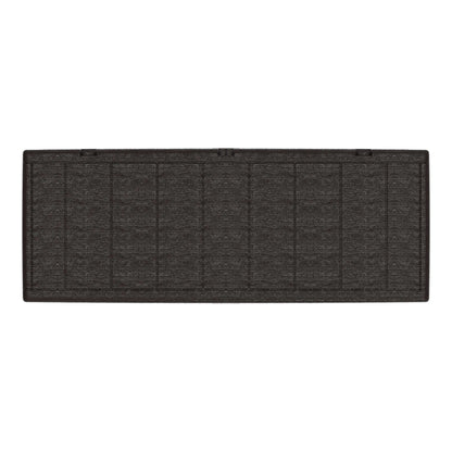 Top view of a Duramax 71 Gallon Deck Box in brown, featuring a wood-like pattern, ideal for outdoor storage and seating.