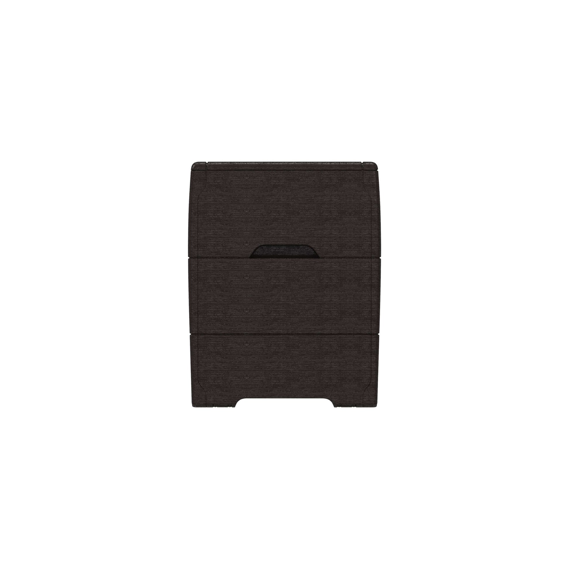 Duramax 71 Gallon Deck Box Brown 86601 with elegant wood-mimic design for outdoor storage and seating, strong polypropylene resin