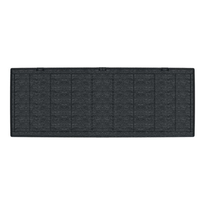 Top view of Duramax 71 Gallon Deck Box in gray, featuring a wood-like design for outdoor storage and seating.