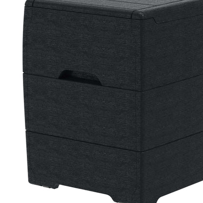 Duramax 71 Gallon Deck Box Gray, polypropylene resin, wood-like design, outdoor storage and seating solution, product close-up