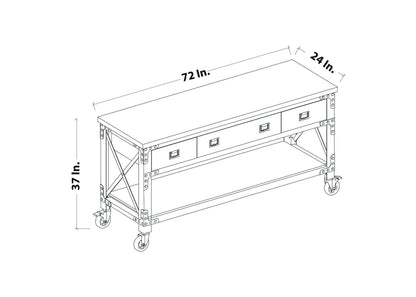 Duramax 72 In Darby Industrial Metal & Wood Desk with dimensions and storage drawers, vintage industrial design