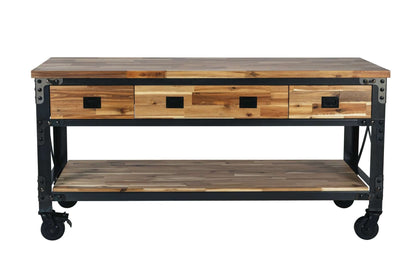 Duramax 72 In Darby Industrial Metal & Wood Desk with vintage design, weathered finish, perfect for kitchen or workbench use.