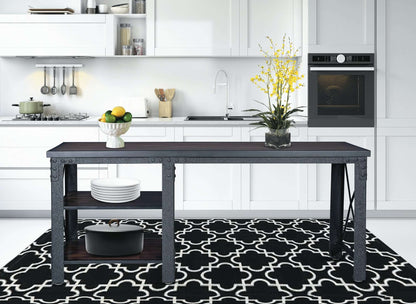 Duramax 72 In Weston Industrial Metal & Wood Desk in a modern kitchen with decorative items on top.