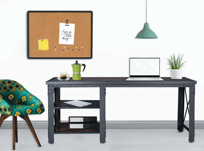 Duramax 72" Weston Industrial Metal & Wood Desk with shelves, ideal for offices or gaming, featuring a sturdy steel frame and acacia wood top.