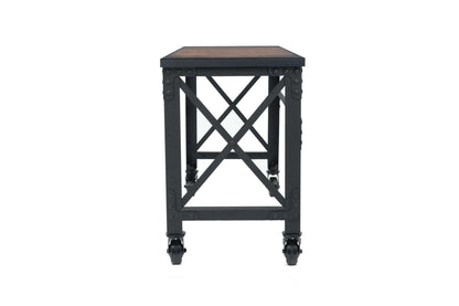Duramax 72x24 inch industrial rolling worktable with dark wooden top and metal frame on caster wheels.