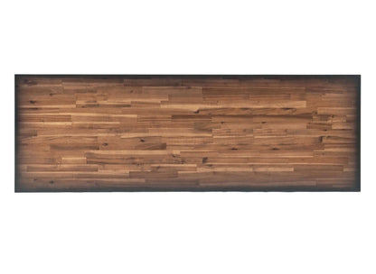 Duramax 72 In x 24 In industrial wooden tabletop for rolling worktable with dark finish, showcasing natural wood grain texture.