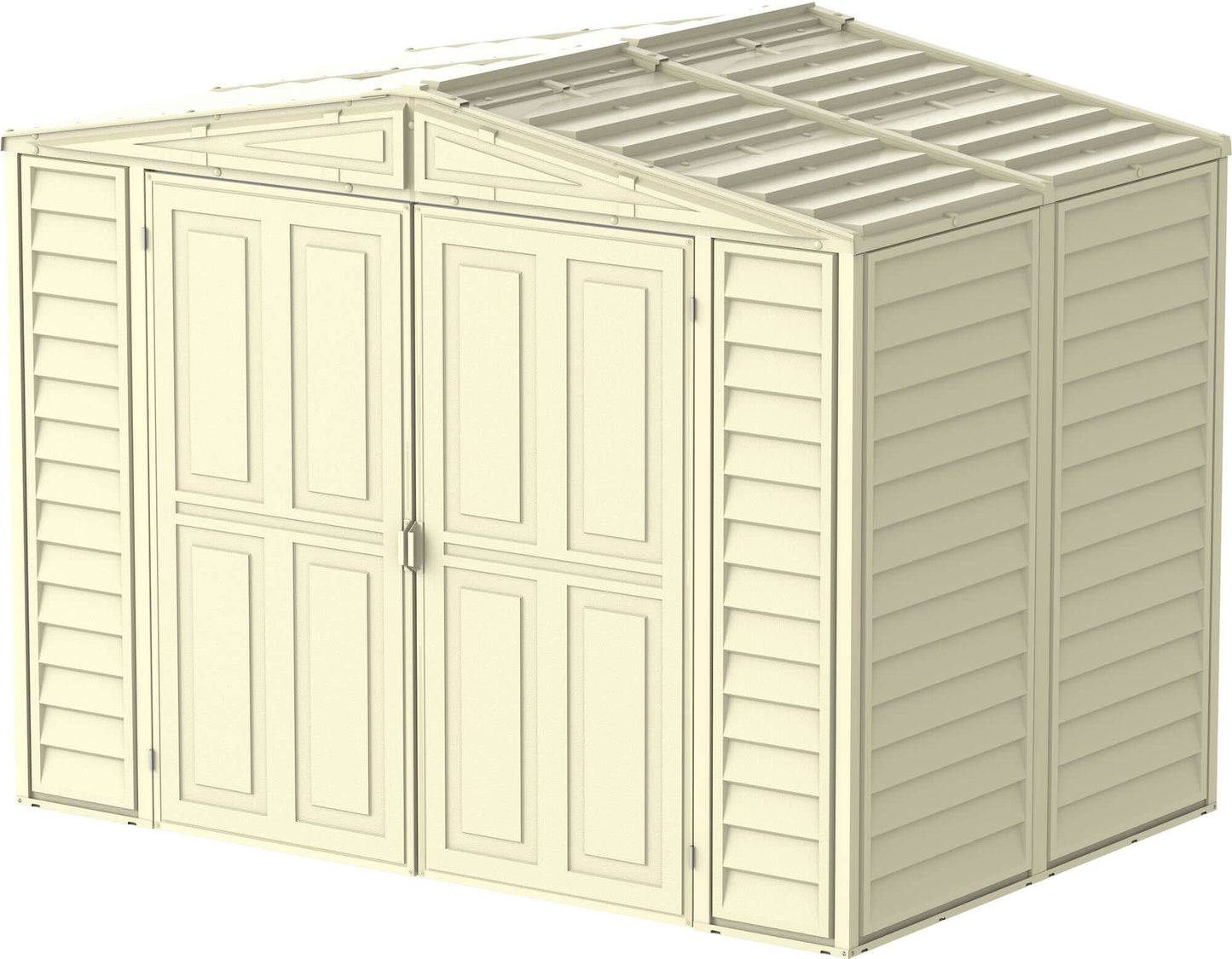 Duramax 8x6 DuraMate vinyl shed with foundation, ideal garden storage solution for tools, maintenance-free and weather-resistant.