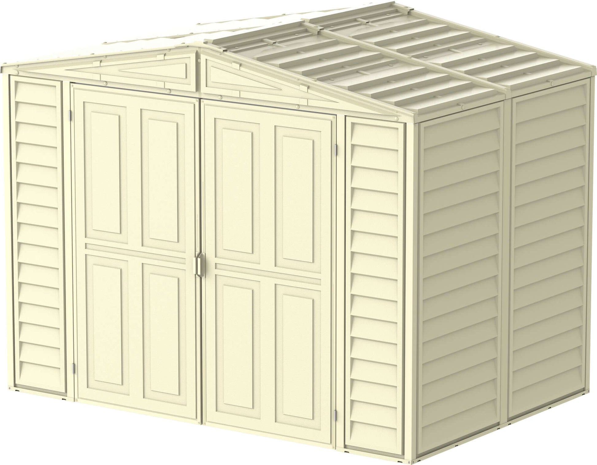 Duramax 8x6 DuraMate vinyl shed with foundation, ideal garden storage solution for tools, maintenance-free and weather-resistant.