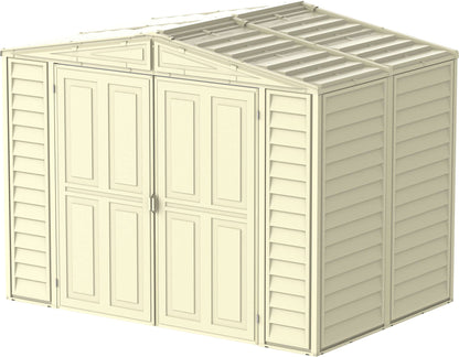 Duramax 8x6 DuraMate vinyl shed with foundation, ideal garden storage solution for tools, maintenance-free and weather-resistant.