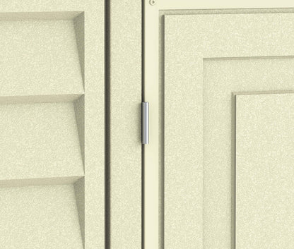 Close-up of the textured exterior of a Duramax 8x6 DuraMate Vinyl Shed, highlighting the durable vinyl construction.